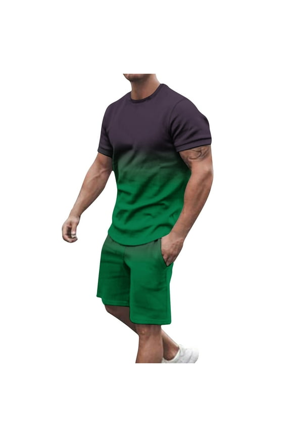 APEXFWDT Mens Short Sets Big and Tall 2 Piece Outfits Summer Casual T Shirts and Drawstring Shorts Tracksuit Sets Gradient Athletic Track Suits