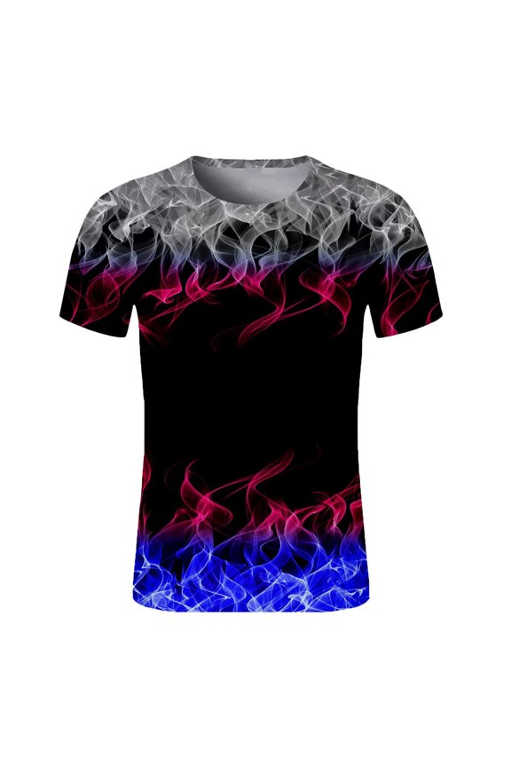 Mens Short Sleeves T Shirt Big and Tall Casual Crew Neck Flame Printing Fitness Sports Tops Summer Breathable Shirt