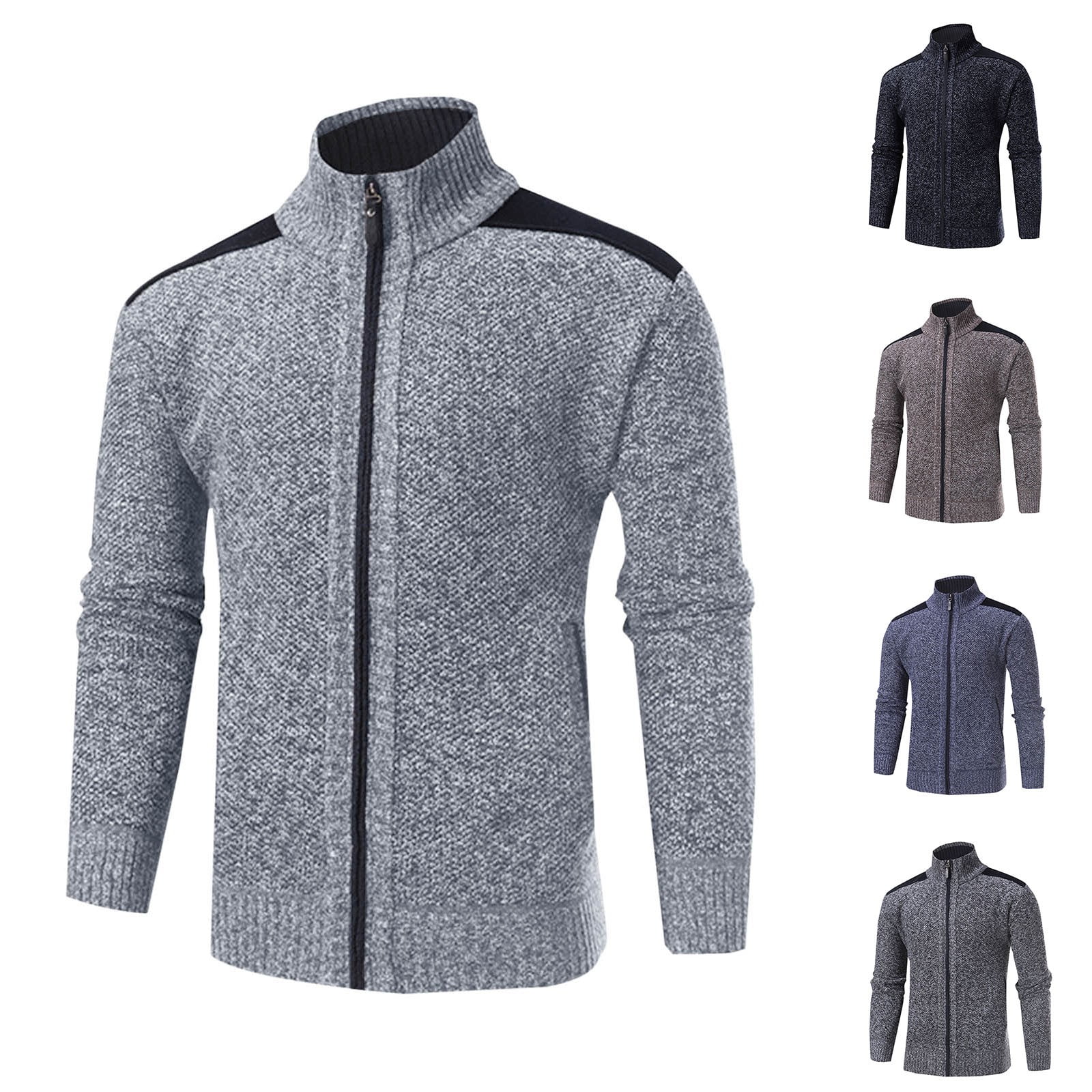 APEXFWDT Mens Sweater Cardigan Full Zip Knitted Long Sleeve Sweaters