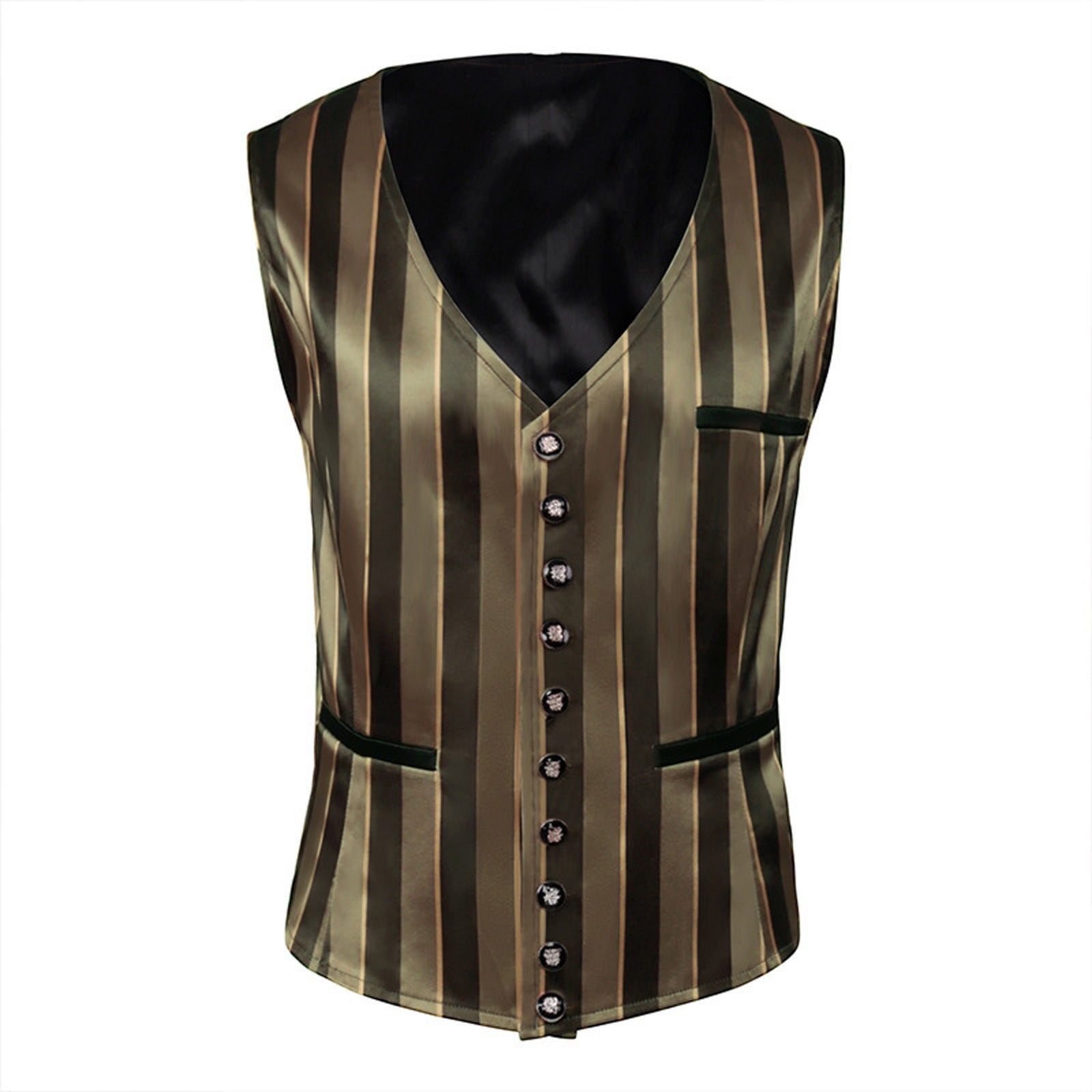 APEXFWDT Mens Victorian Vest Gothic Steampunk Suit Vest Slim Fit Striped Dress Waistcoat Business Vest for Wedding Party Dinner Walmart