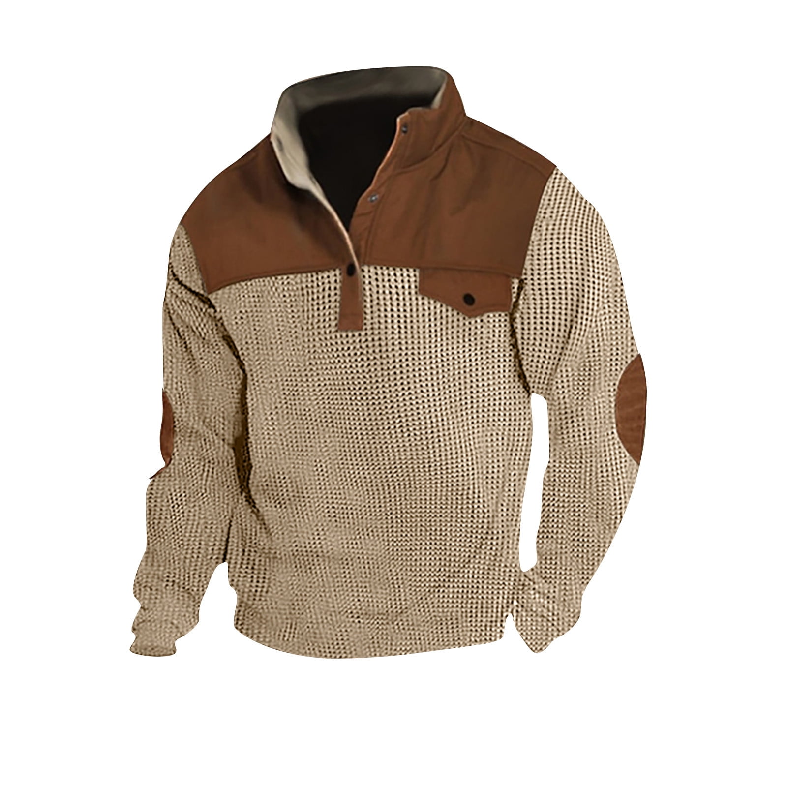 APEXFWDT Mens Vintage Shirt Raglan Button Up Stand Collar Pullover Tops