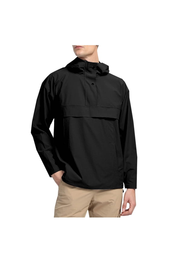 APEXFWDT Mens Waterproof Windbreaker Rain Jacket Half Zip Lightweight Raincoat Pullover with Hood for Golf Hiking Travel Cycling Running