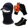 thumbnail image 1 of APEXFWDT Mens Winter Knitted Balaclava Beanie Hat Gloves Socks 3 Gift Set Thermal Fleece-lined Warm Cycling Ski Mask Set, 1 of 2