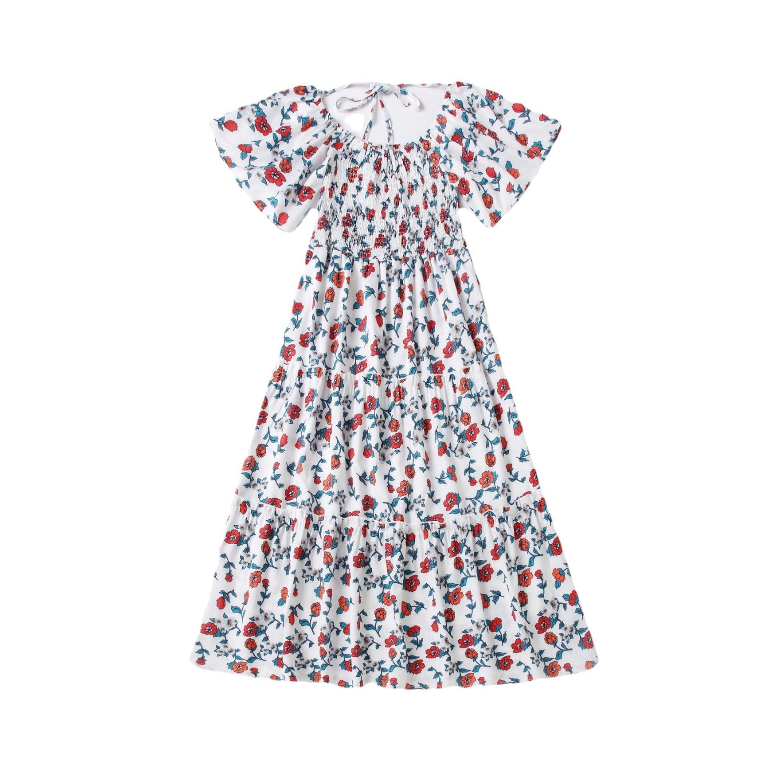 APEXFWDT Mommy and Me Matching Dresses Floral Printed Ruffled Lantern