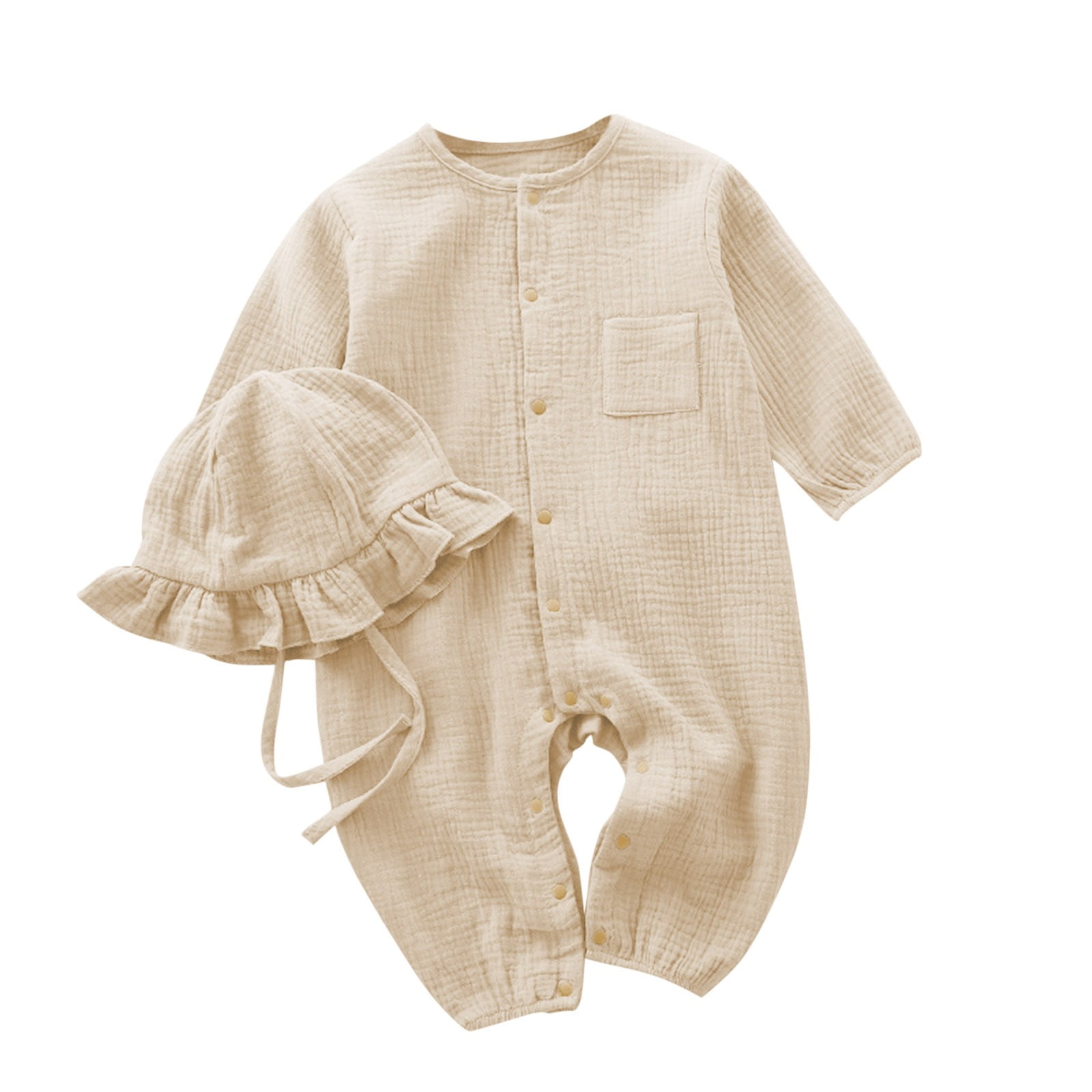 Newborn Baby Romper - Long Sleeve Striped Waffle Knit Bubble Jumpsuit For Fall & Winter