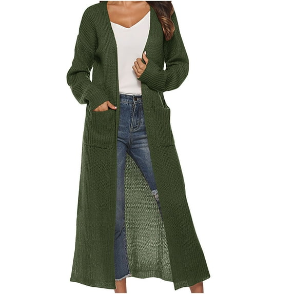 APEXFWDT Open Front Maxi Long Knitted Cardigan Sweater for Women Womens Fall Casual Draped Long Cardigan Lightweight Long Sleeve Cardigan Duster with Pockets