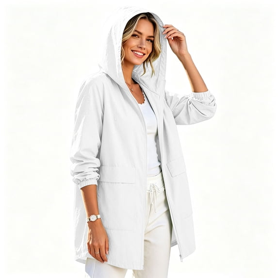 APEXFWDT Outdoor Hiking Jacket for Women Quick Dry Lightweight Windbreaker Jacket with Hood Sun Protection Jacket,M,White