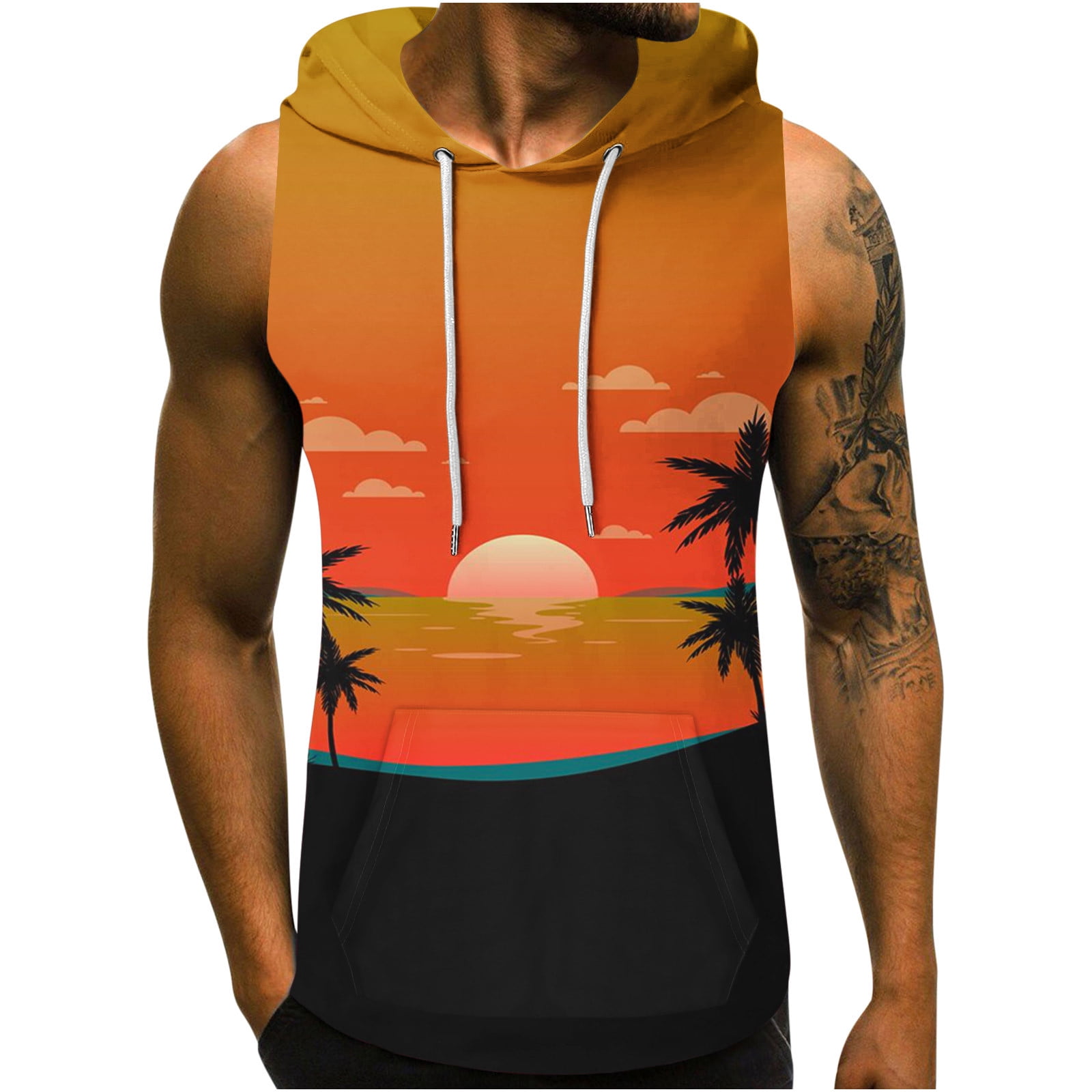 APEXFWDT Palm Tree Tanks Tops for Men Graphic Hooded Summer Tank Top ...