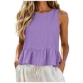 thumbnail image 1 of APEXFWDT Peplum Top Women's Cotton Linen Beach Ruffle Tank Top Round Neck Sleeveless Cute Casual Summer Shirt, 1 of 8