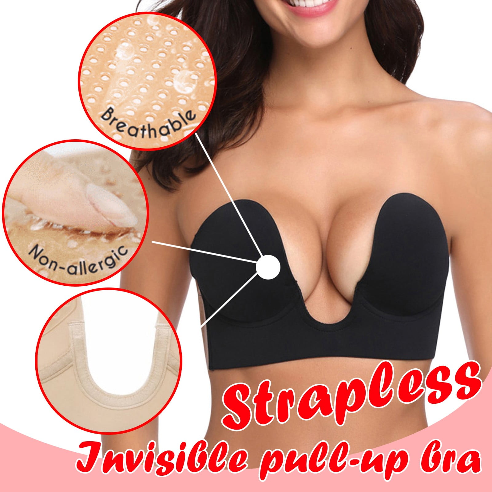 APEXFWDT Plunge Sticky Bra Push Up,Invisible Adhesive Bras,Deep V