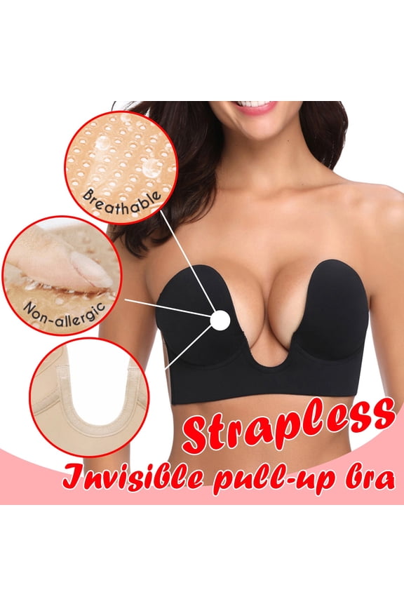 APEXFWDT Plunge Sticky Bra Push Up,Invisible Adhesive Bras,Deep V Strapless No Show Bra Reusable for Wedding Dress ,Sticky Bra for Women Invisible Lifting Bra