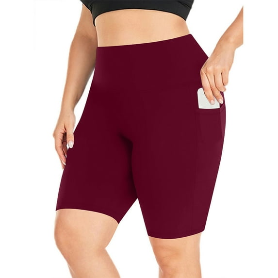 APEXFWDT Plus Size Biker Shorts for Women with Pockets - 8'' Mid Waisted Tummy Control Yoga Shorts Workout Running Gym Shorts