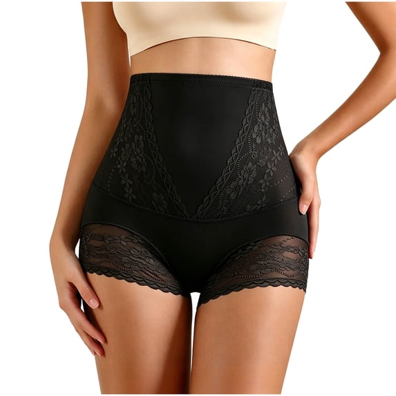 APEXFWDT Plus Size High Waisted Underwear for Women Seamless Tummy Control Body Shaper Full Coverage Briefs,M,Black