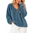 thumbnail image 1 of APEXFWDT Plus Size Sherpa Lined Top S-5X Women's Warm Fleece Pullover Fall Winter Soft V-Neck Casual Sweatshirt, 1 of 6
