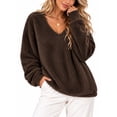thumbnail image 1 of APEXFWDT Plus Size Sherpa Lined Top S-5X Women's Warm Fleece Pullover Fall Winter Soft V-Neck Casual Sweatshirt, 1 of 6