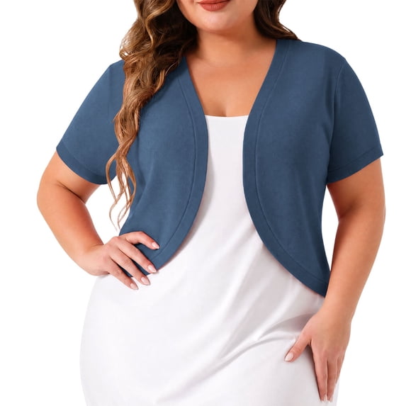 APEXFWDT Plus Size Shrug Cardigan Women Open Front Cardigan Short Sleeve Bolero Shrug for Dresses Summer Dress Cover Up,XXXL,Navy