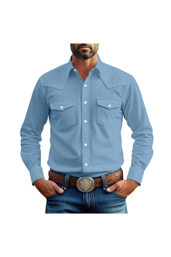 Plus Size Western Shirt for Men S-5X - Long Sleeve Button Down Ranch Shirt Country Music Festival Essential