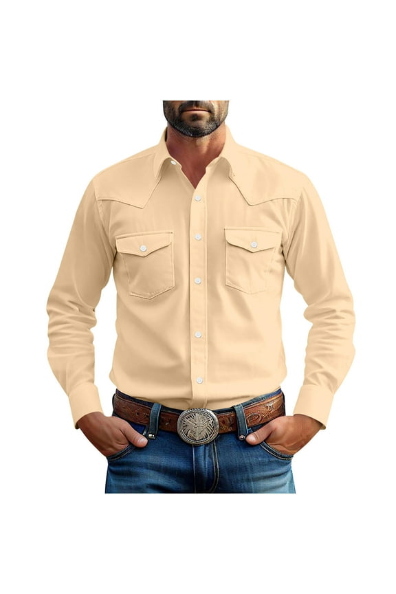 Plus Size Western Shirt for Men S-5X - Long Sleeve Button Down Ranch Shirt Country Music Festival Essential
