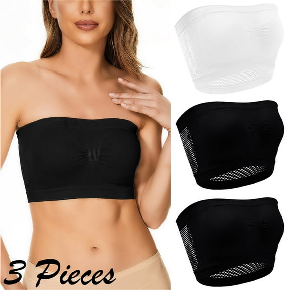 APEXFWDT Plus Size Women Seamless Bandeau Bra Strapless Bralette Padded Tube Top Bra Front Closure Multi Pack ,Regular and Plus Sizes Multi Pack