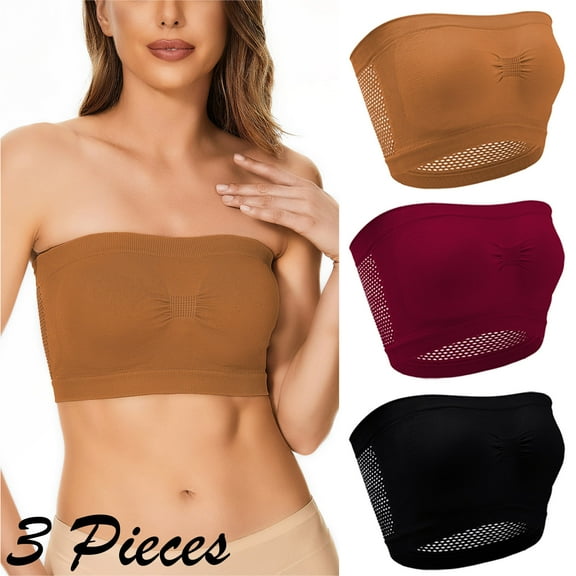 APEXFWDT Plus Size Women Seamless Bandeau Bra Strapless Bralette Padded Tube Top Bra Front Closure Multi Pack ,Regular and Plus Sizes Multi Pack