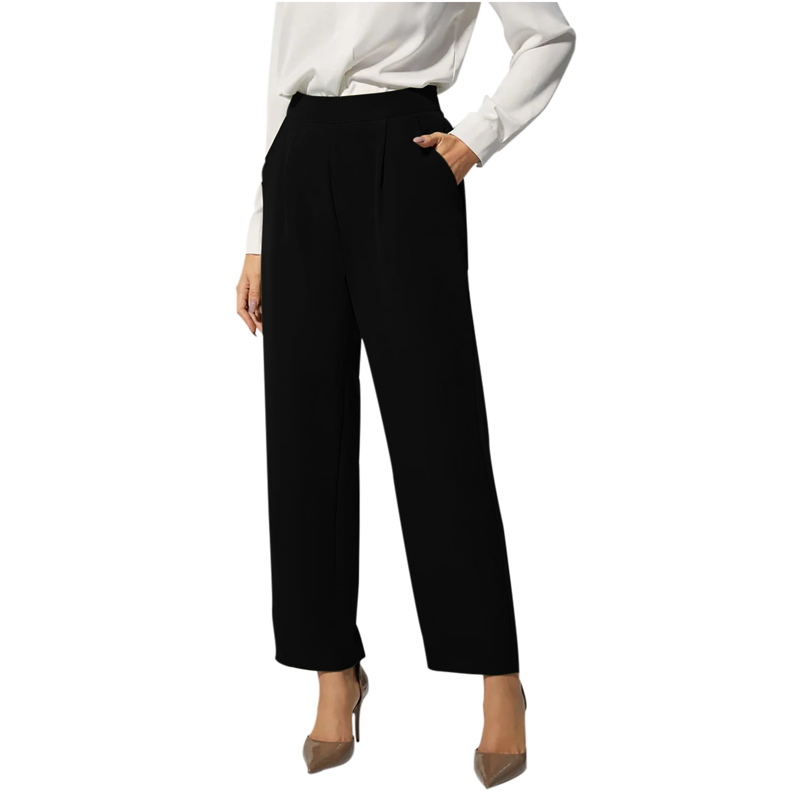BFHHYA Apexfwdt Today Women's Straight Leg Dress Pants High Waisted Slacks Dress Pants Ladies Business Pants for Office Work with Pockets, Size: XL,