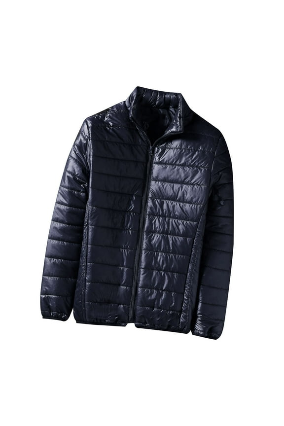 APEXFWDT Puffer Jacket for Men Lightweight Warm Winter Coats Windproof Insulated Jacket Stand Collar Full Zip Casual Jacket, Blue L