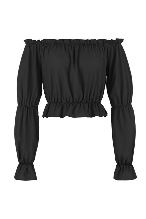APEXFWDT Renaissance Peasant Blouse for Women Off Shoulder Long Sleeve Tops Cute Ruffle Sleeve Tops,L,Black
