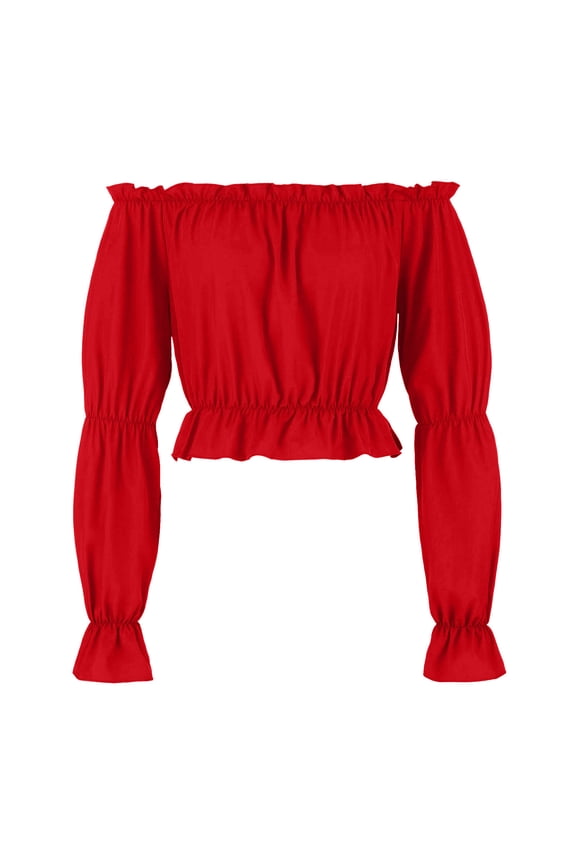 APEXFWDT Renaissance Peasant Blouse for Women Off Shoulder Long Sleeve Tops Cute Ruffle Sleeve Tops,M,Red