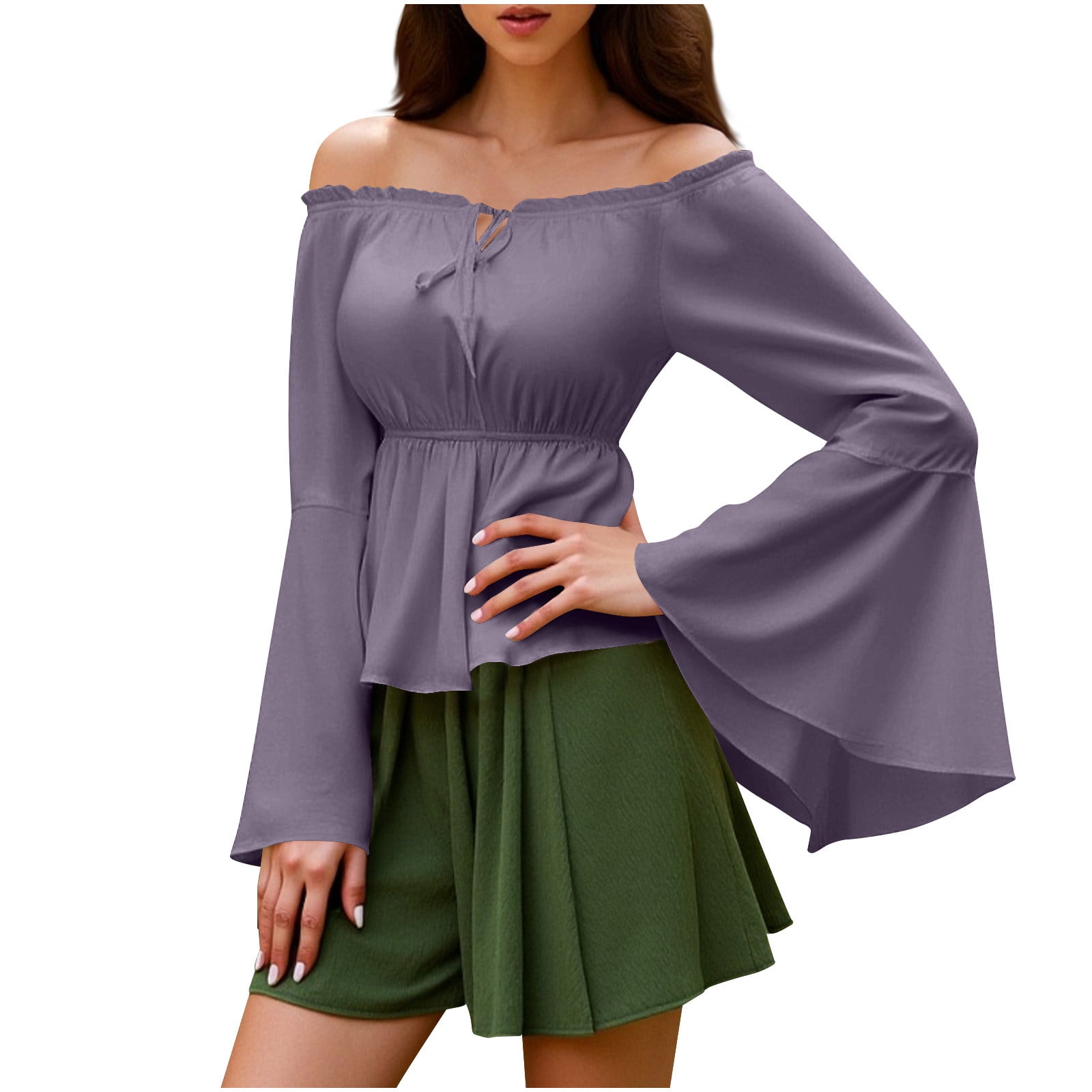 Peasant Bishop Sleeve Top - Purple/Gold Vines