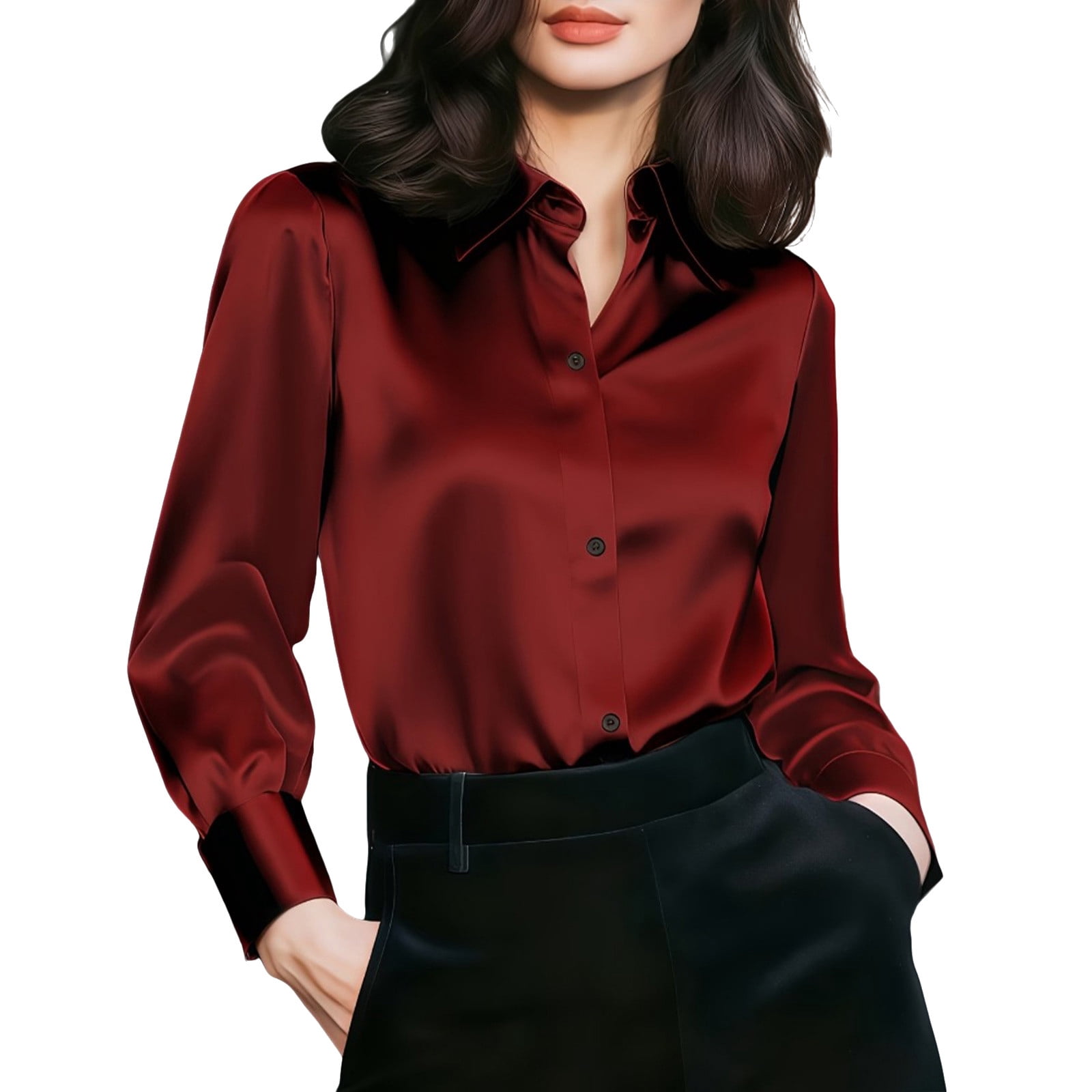 APEXFWDT Satin Blouses for Women Button Down Long Sleeve Work Dress ...
