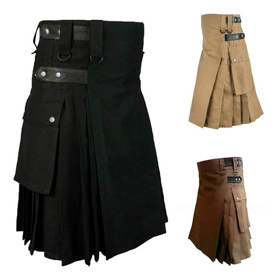 APEXFWDT Scottish Mens Kilt Traditional Highland Tartan Utility Kilt Vintage Pleated Gothic Skirts Scottish Clothing