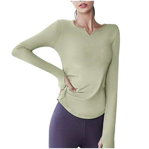 APEXFWDT Seamless Workout Shirts for Women Long Sleeve Slim Fit Yoga Tops Sports Running Shirt Breathable Athletic Top XL,Green