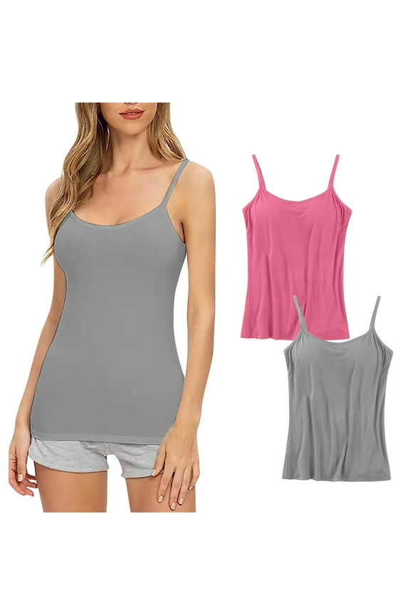 APEXFWDT Shelf Bra Camisoles Top for Women Modal Spaghetti Strap Tank Tops Basic Layer Camis 2 Pack Slim Fit Cami Shirts for Layering 2 Pack
