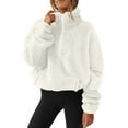 thumbnail image 1 of APEXFWDT Sherpa Pullover Womens Half Zip Fuzzy Fleece Sweatshirt Oversized Long Sleeve Stand Collar Fluffy Sweatshirt Warm Jacket Y2K,WhiteLarge, 1 of 6