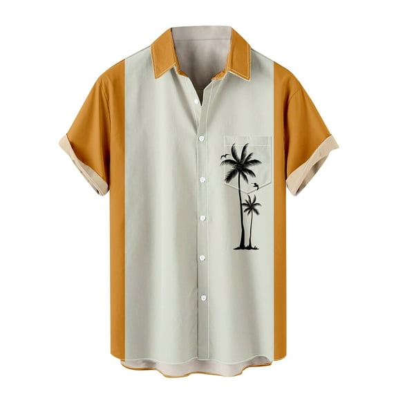 APEXFWDT Shirt Mens Short Sleeve Button Down S-4XL,Vintage Bowling Shirts Big and Tall Casual Hawaiian Printed Beach Shirt With Pocket Summer Regular Fit Tops