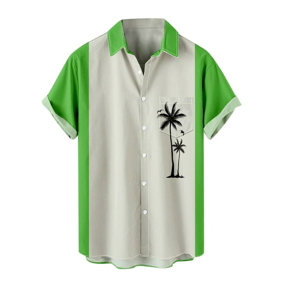 APEXFWDT Shirt Mens Short Sleeve Button Down S-4XL,Vintage Bowling Shirts Big and Tall Casual Hawaiian Printed Beach Shirt With Pocket Summer Regular Fit Tops