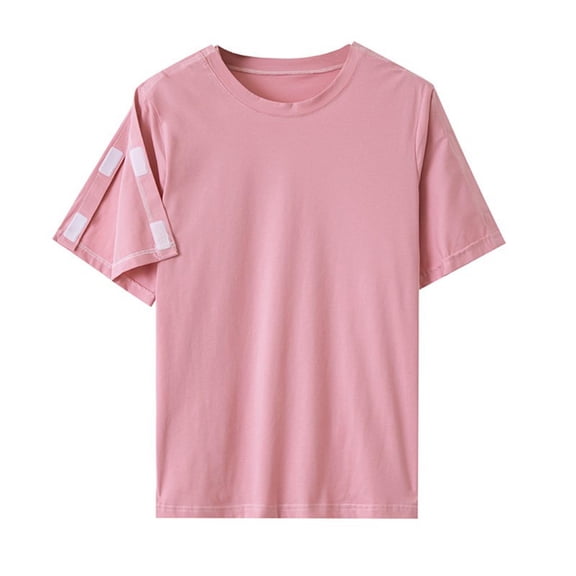 APEXFWDT Shoulder Surgery Recovery Shirts Women Short Sleeve Post Surgery Shirt Full Open Access Recovery T Shirt,M,Pink