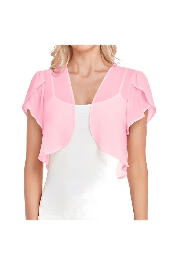 Shrugs for Women Chiffon Bolero Shrug Short Sleeve Open Front Summer Cropped Cardigan for Dresses