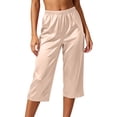 thumbnail image 1 of APEXFWDT Silk Satin Pajama Pants for Women Soft Loose Lounge Capris Lightweight Elastic Waist Pj Bottoms, 1 of 5