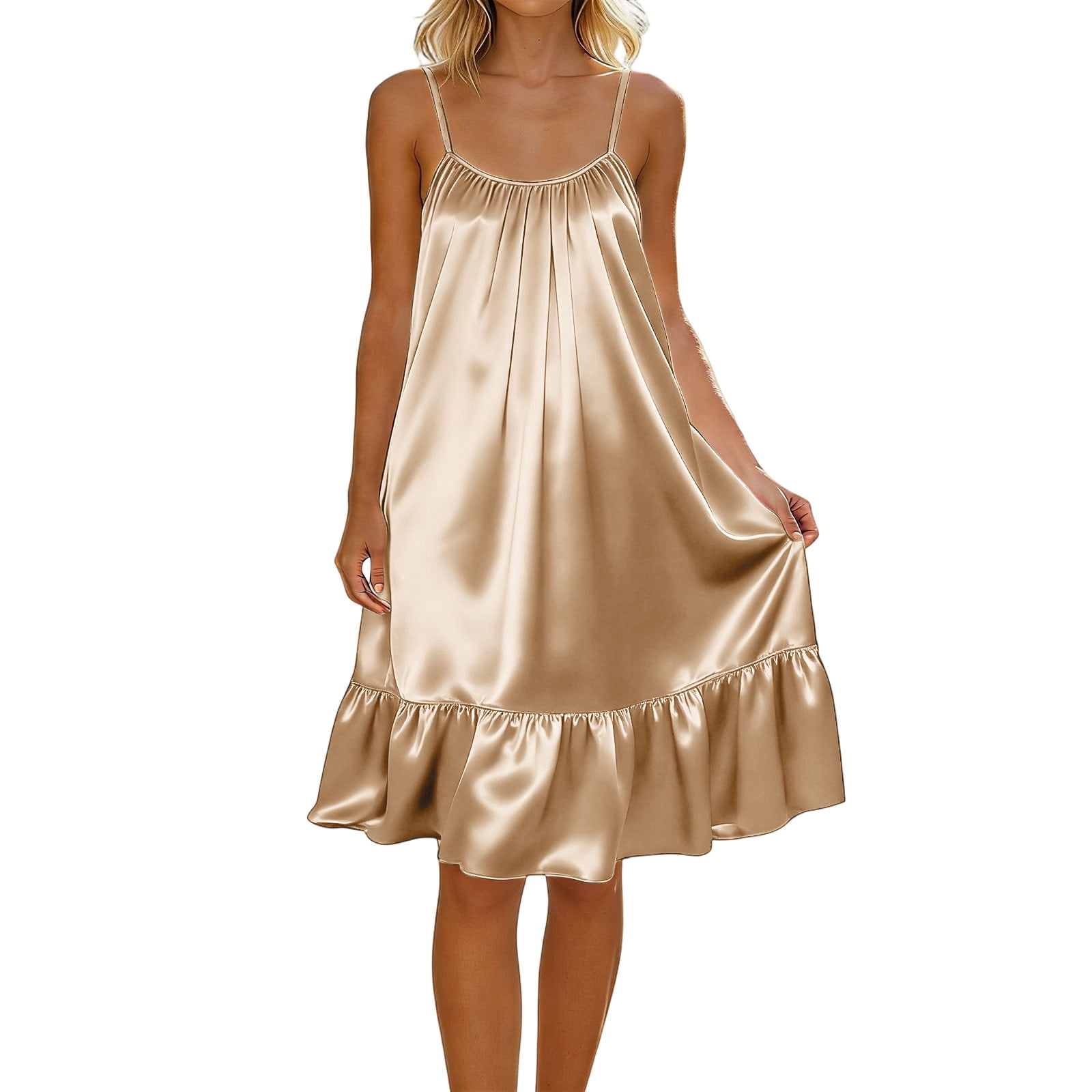 APEXFWDT Silky Satin Nightgown for Women Backless Sleeveless Sleepwear ...