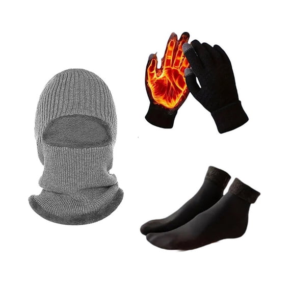 APEXFWDT Ski Mask Gloves Socks Set for Men Knitted Full Winter Face Mask Balaclava Sock Gloves 3 Gift Set for Cold Weather