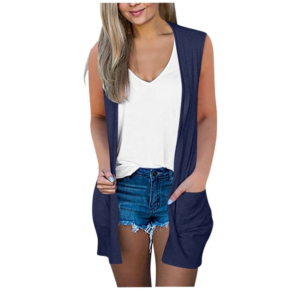 APEXFWDT Women's Long Vest Sleeveless Open Front Cardigan, Lightweight Longline Layering Vest with Pockets for Casual Work