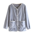 thumbnail image 1 of APEXFWDT Soft Fleece Bed Jacket Women Round Neck Button‑Up House Coat Warm Loungewear Sleep Top with Contrast Trim & Side Pockets, 1 of 2