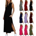 thumbnail image 1 of APEXFWDT Summer Casual Maxi Dress for Women V Neck Sleeveless Long Sundress Beach Vacation Dresses with Pockets,L,Army Green, 1 of 6