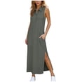 thumbnail image 1 of APEXFWDT Summer Casual Maxi Dress for Women V Neck Sleeveless Long Sundress Beach Vacation Dresses with Pockets,XXL,Gray, 1 of 6