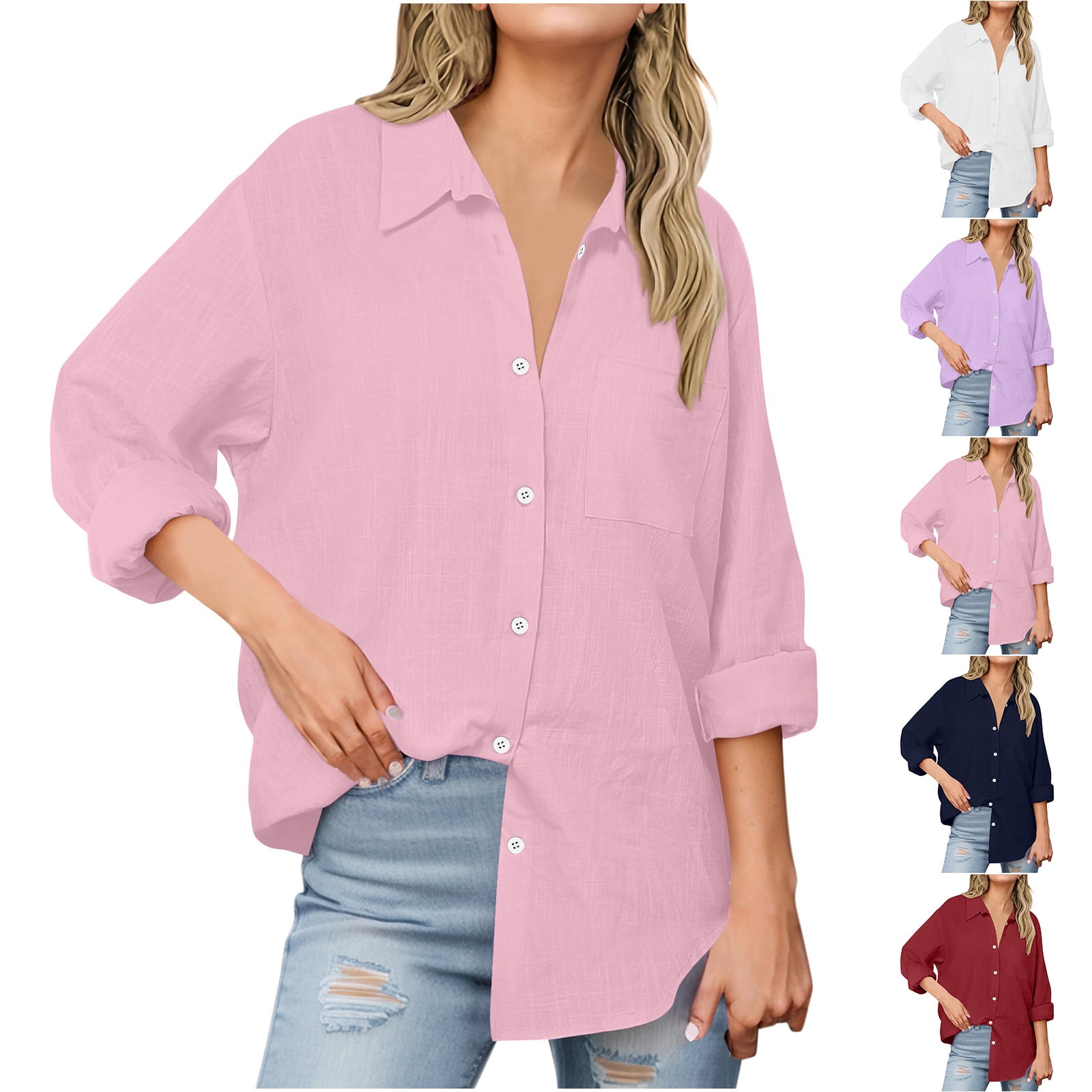 APEXFWDT Womens Long Sleeve Button Down Shirts Cotton Linen Dress ...