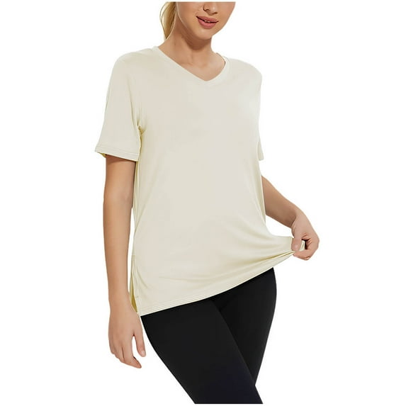 APEXFWDT Women's V-Neck Athletic T-Shirt - Stretch Short Sleeve Casual Top Moisture-Wicking Sport Essentials
