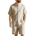 thumbnail image 1 of APEXFWDT Summer Linen Short Sleeve Set for Men - Breathable Button up Shirt + Elastic Waist Shorts with Pockets, 1 of 8