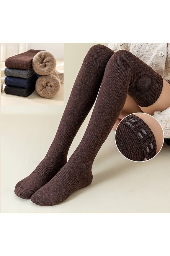 APEXFWDT Thigh High Socks for Women Warm Thick Fleece Lined Thigh Highs Boot Socks Leg Warmers for Hiking Skiing Winter Gifts