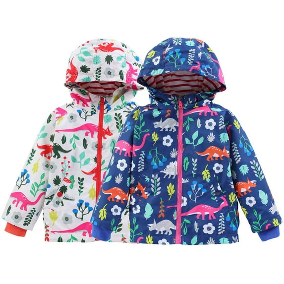 APEXFWDT Toddler Baby Boys Girls Dinosaur Rain Jackets Lightweight Waterproof Hooded Raincoats Windbreakers Outerwear for Kids